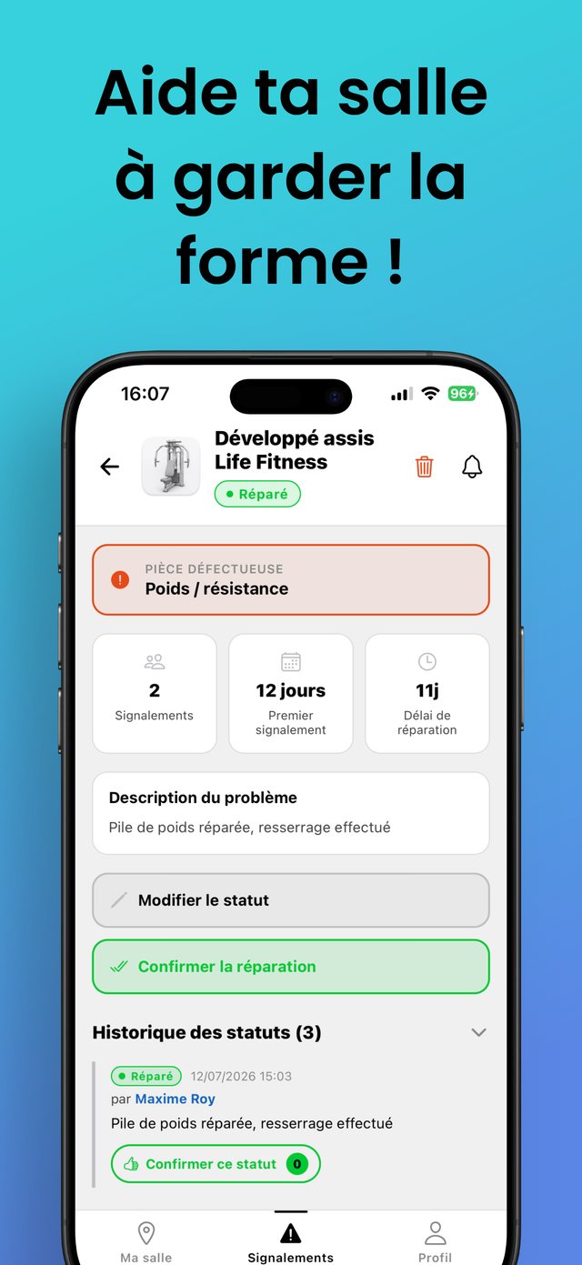 Historique et confirmation de réparation