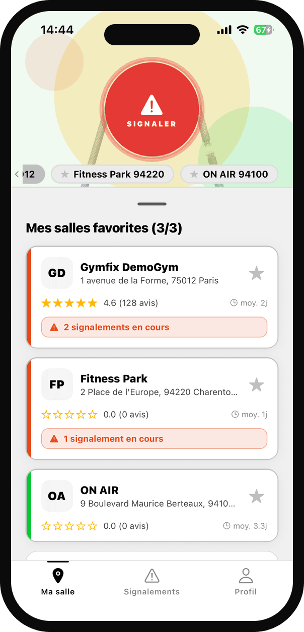 Sélection de la salle de sport