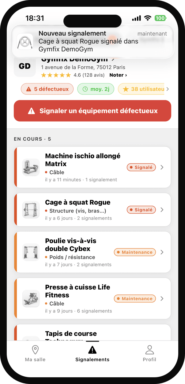Notification push de nouveau signalement